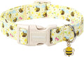 DOGWONG Spring Summer Dog Collar- Bee Flower Dog Collar, Adjustable Soft Girl Boy Dog Collar for Small Medium Dogs, M