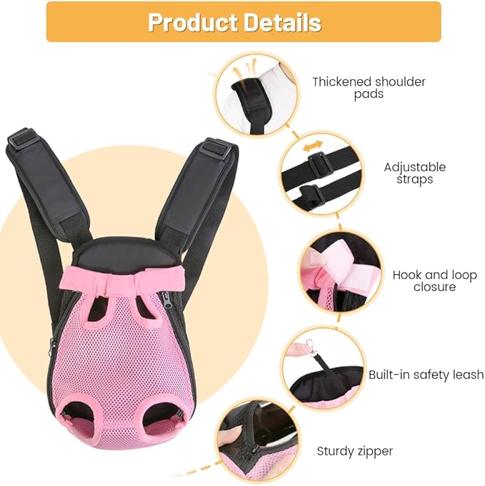 Inspack Dog Backpack Carrier/Cat Carrier, Adjustable Pet Front Carriers Travel Bag for Puppy Medium Dogs, Legs Out, Soft Ventilated Doggie Chest Carry Backpacks for Hiking/Camping, 10-16 lbs, Pink