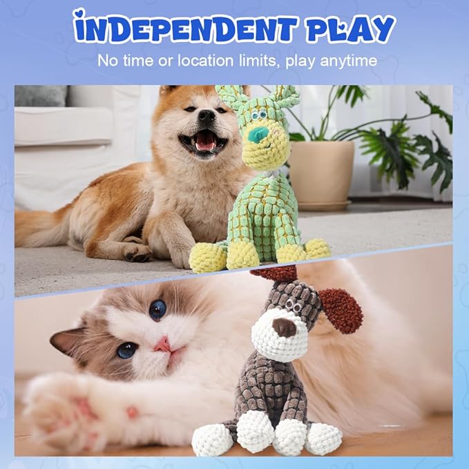 2025 New Dog Toys, Indestructible Plush Dog Toy, Dogs Toys for Aggressive Chewers, Dogs Squeaky Chew Toy for Indoor Pups Teething (Orange+Blue)