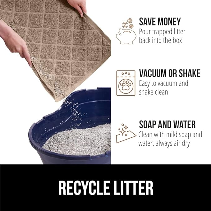 GORILLA GRIP Cat Litter Box Mat, Water Resistant, US Designed Kitty Litter Trapping Mats, Easy to Clean, Scatter Control, Less Mess and Clean Floors, Kitten Supplies for Indoor Cats, 24x17 Beige