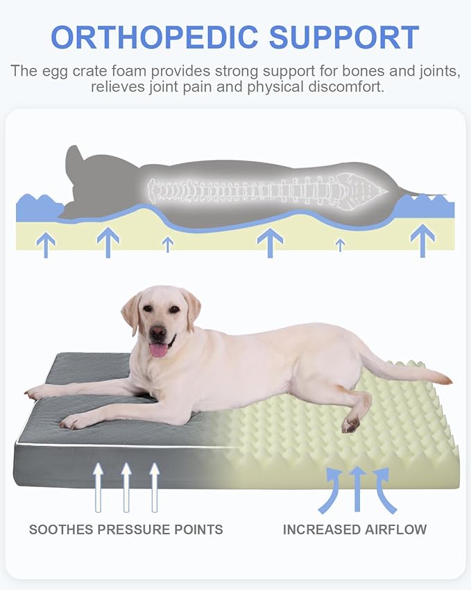 KSIIA XL Dog Bed for Crate Pad Waterproof Dog Bed with Removable Washable Cover, Egg Crate Foam and Non-Slip Bottom, 41x27 Inch, Dark Gray