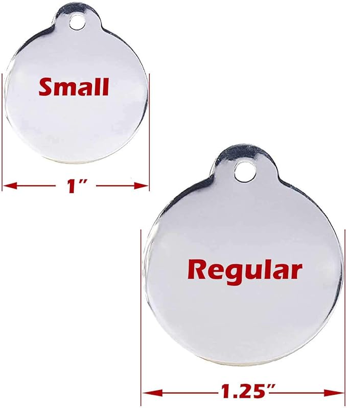Engraved Pet Tag for Dogs and Cats - Personalized Front & Back up to 4 Lines of Text Custom Engraved ID, Round Paw Print Solid Plating Stainless Steel Nebula Regular