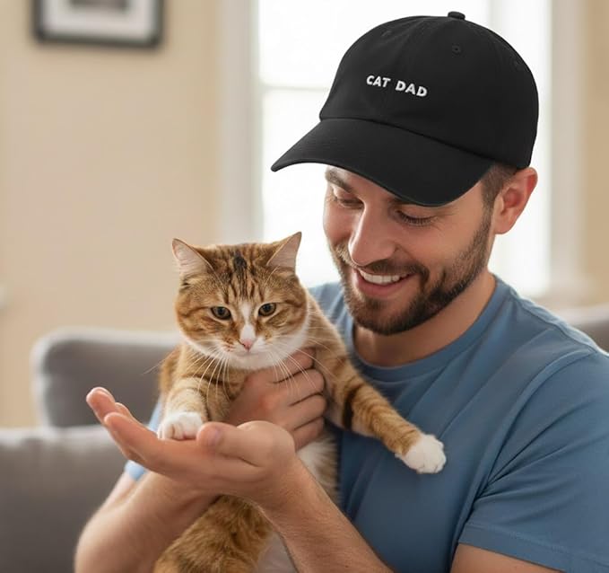 Cat Mom & Dad Hats for Proud Cat Parents | for Men & Women | Embroidered Text - Adjustable Fit - 100% Cotton