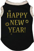 Petitebella Bling Happy New Year Puppy Dog Shirt (Black/Gold, Large)