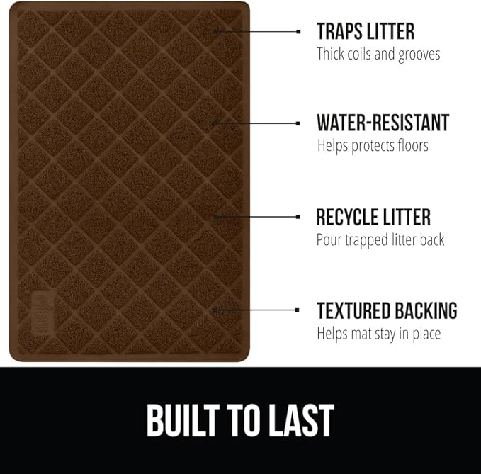 GORILLA GRIP Cat Litter Box Mat, 35x23, Water Resistant, US Designed Kitty Litter Trapping Mats, Easy to Clean, Scatter Control, Less Mess and Clean Floors, Kitten Supplies for Indoor Cats, Brown