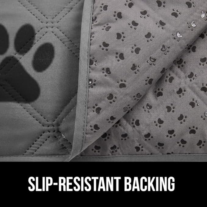 GORILLA GRIP Waterproof Bed Cover for Dogs, 82x82, Gripped Slip Resistant Backing, Leak Proof Washable Dog Blanket Covers Sofa, Couch, Sectional, Crate, Car, RV Seats, Pet Puppy Essentials, Gray Paw