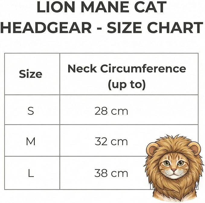 Adjustable Lion Mane Wig Pet Costume, Soft Halloween Cat Clothing with Secure Fit, Comfortable Feline Apparel for Parties, Fun Photo Sessions with Adorable Cat Costumes (Size S)