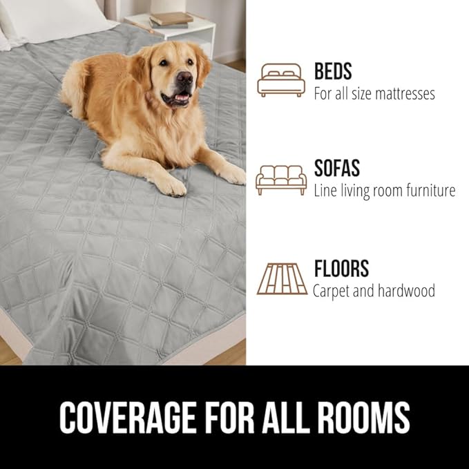 GORILLA GRIP Waterproof Bed Cover for Dogs, 82x68, Gripped Slip Resistant Backing, Leak Proof Washable Dog Blanket Covers Sofa, Couch, Sectional, Crate, Car, RV Seats, Pet Puppy Essentials, Light Gray