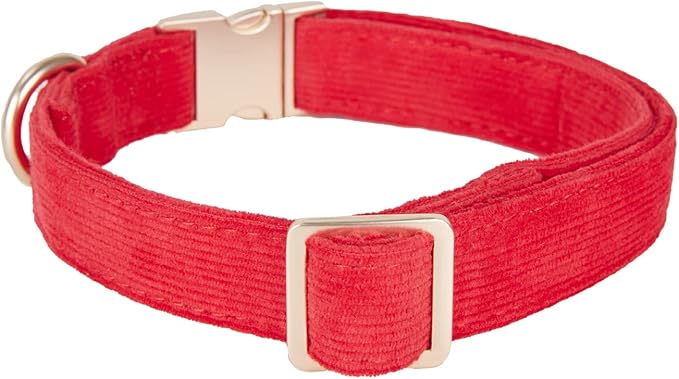 Soft Cotton Dog Collar with Metal Buckle Adjustable Heavy Duty Comfy Corduroy Collars for Small Medium Large Dogs,Red,Small
