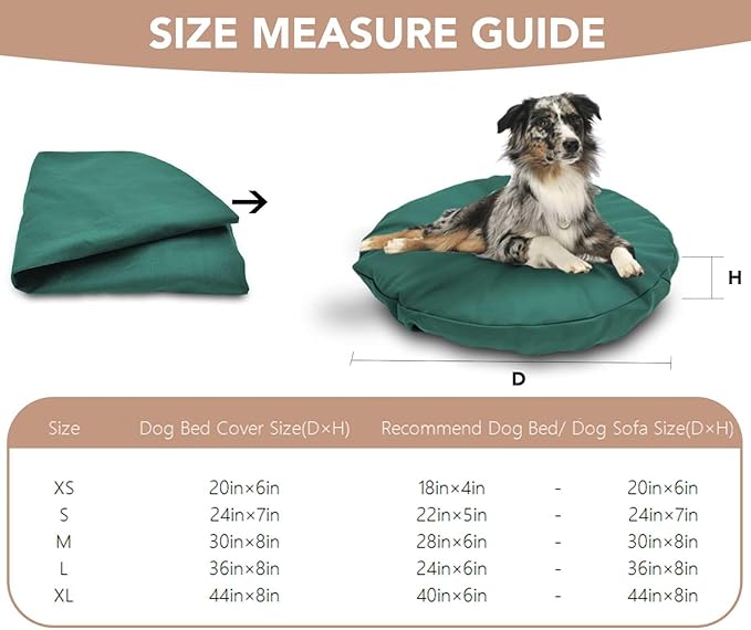 Dog Bed Cover Waterproof Replacement Machine Washable Covers for Dog Bed Heavy Duty Scratch Resistant Mattress Protector Pet Bed Round 36x36 Inch Cover Only Dark Green