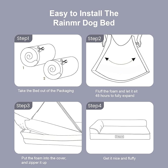 Orthopedic Dog Beds for Large Dogs, Memory Foam Dog Beds Large Sized Dogs, Washable Removable Cover, Nonskid Bottom, Waterproof, for Indoor, Outdoor, Crate ＆ Car Use, 36x27x6 Inches, Light Grey