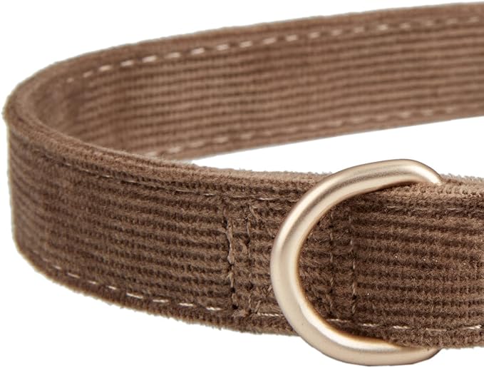 Soft Cotton Dog Collar with Metal Buckle Adjustable Heavy Duty Comfy Corduroy Collars for Small Medium Large Dogs,Brown,Medium