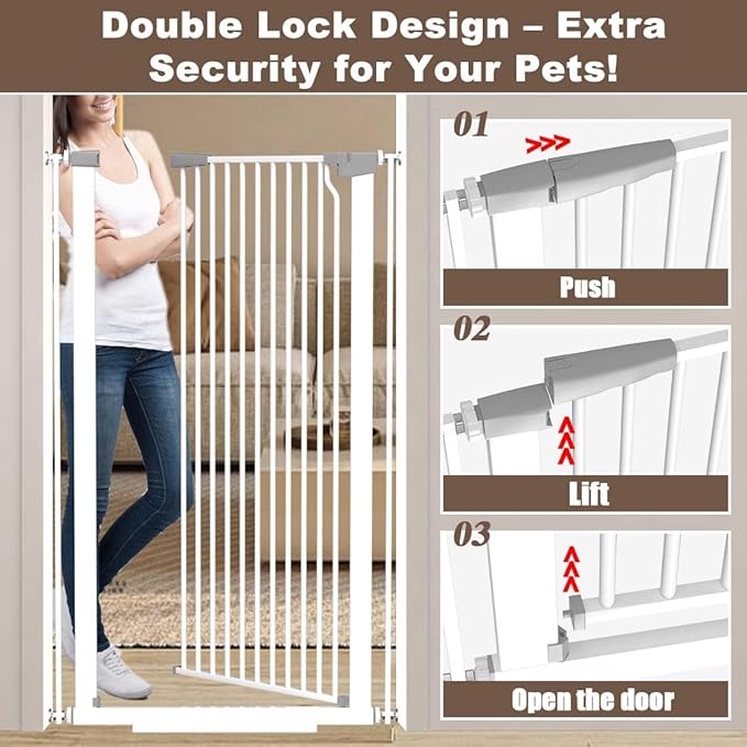 Fairy Baby 51.18" Extra Tall Pet Gate for Doorways, 48.5"-56.2" Extra Wide Long Baby Gate for Stairs, Metal Pressure-Mounted Walk-Through Dog Gate, Auto Close Safety Child Gate Indoor Use, White