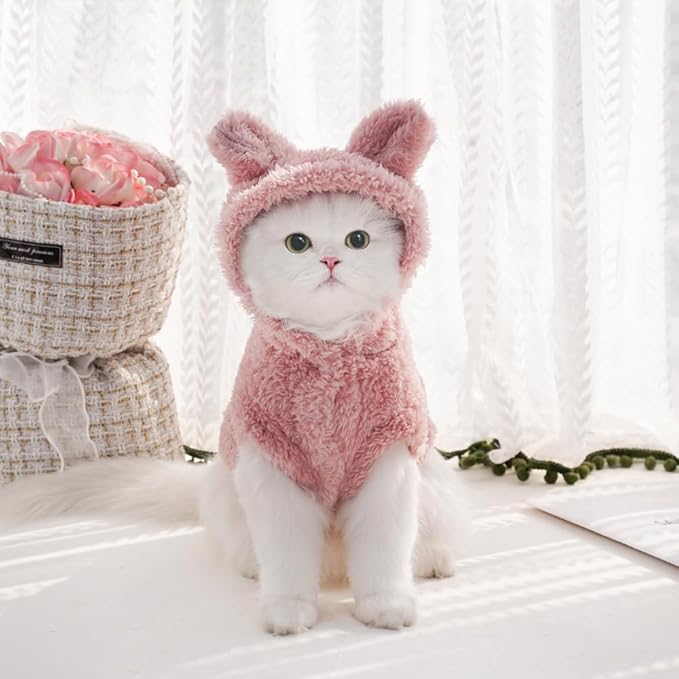 Selena Cat Bunny Ears Costume Cute Dog Kitten Hoodies Sweater Rabbit Ears Puppy Pet Apparel (XXX-Large,Pink)
