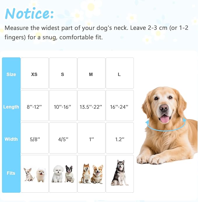 Dog Collar for Small Medium Large Dogs, Spring Blue Dog Collars with White Flowers, Adjustable Cotton Dog Collars, Cute Girl or Boy Dog Collar Ideal for Gifts,Pet Accessory,L