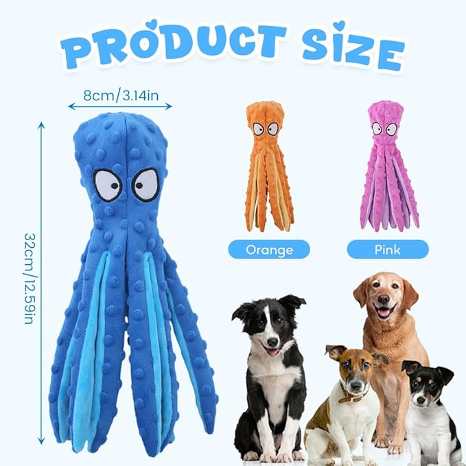 Octopus Dog Toys, No Stuffing Crinkle Dog Toys for Aggressive Chewers, Durable Interactive Chew Toys for Small, Medium and Large Dogs Training and Reduce Boredom (Purple)