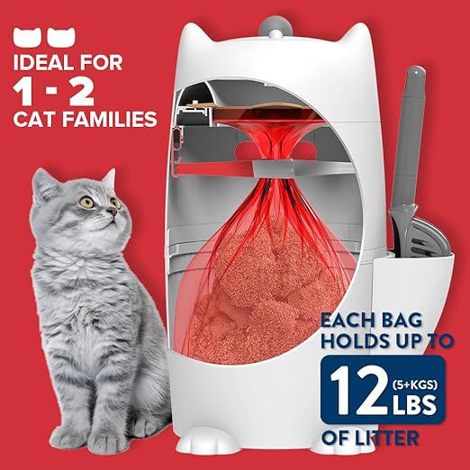 Red Rocket Pets Litter Trash Can for Cat Kitty Twister Plus, Litter Disposal System, No Smell Litter Storage Container with Scooper, 2X Refill Bags and 2X Charcoal Sachets (Standard)