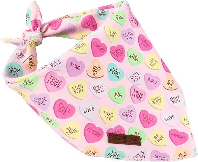 Lionet Paws Valentine's Day Dog Bandana Washable Cotton Beige Handkerchief Scarf Triangle Love Letter Bandana for Medium Large Dogs Girl Boy