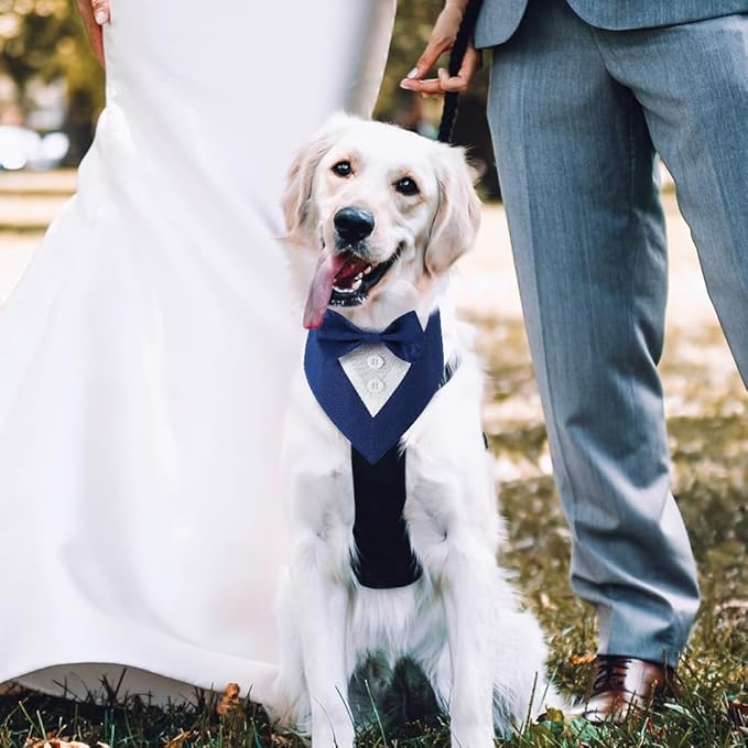 Formal Dog Tuxedo Adjustable Pet Collar with Bow, Small, Medium and Large Dog Wedding Clothing, Birthday Gifts