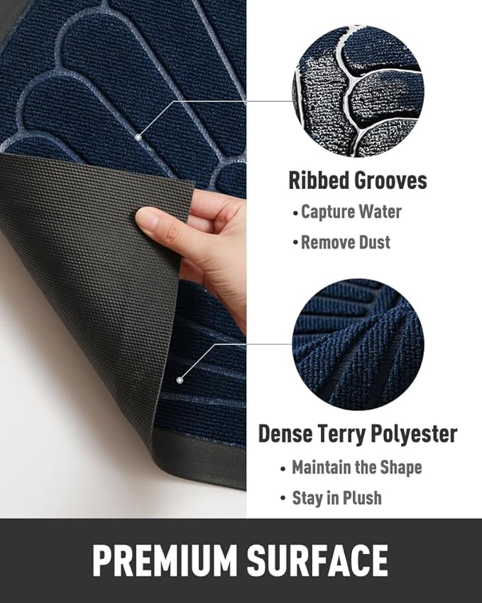 tchdio Door Mat Outdoor Indoor Entrance Doormat-Semicircular Durable Rubber Non Slip Front Door Mat for Outside Inside Entry Entryway Dirt Trapper WelcomeMat for Muddy Paws and Shoes-Blue 24”x47”