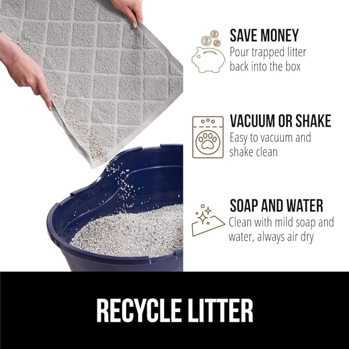 GORILLA GRIP Cat Litter Box Mat, 35x23, Water Resistant, US Designed Kitty Litter Trapping Mats, Easy to Clean, Scatter Control, Less Mess and Clean Floors, Kitten Supplies for Indoor Cats, Light Gray