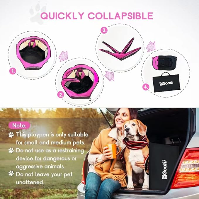 Pet Cat Playpen for Indoor Cats Enclosed, Portable Foldable Dog Playpen Outdoor Tent Crate Cage with Zipper Top Cover Door for Kitten Puppy Outside Rv Car Camper (Small Size, Pink)