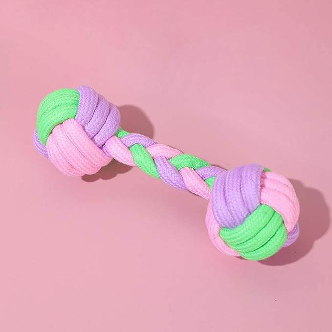 Candy Colored Rope Woven Toy, Durable Dumbbell Design Pet Teeth Grinding Mouth Toy, Funny Interactive Molar Training Toy for Dogs, Puppy Teething Relief and Dental Care (Candy Colored)