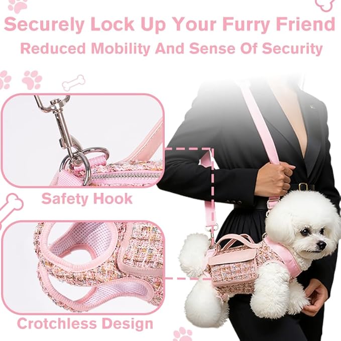 Dog Lift Harness Backpack for Small Dogs Cats, Adjustable Straps Dog Sling Carrier Full Body for Hiking, Travel, Outdoor – Pink Large