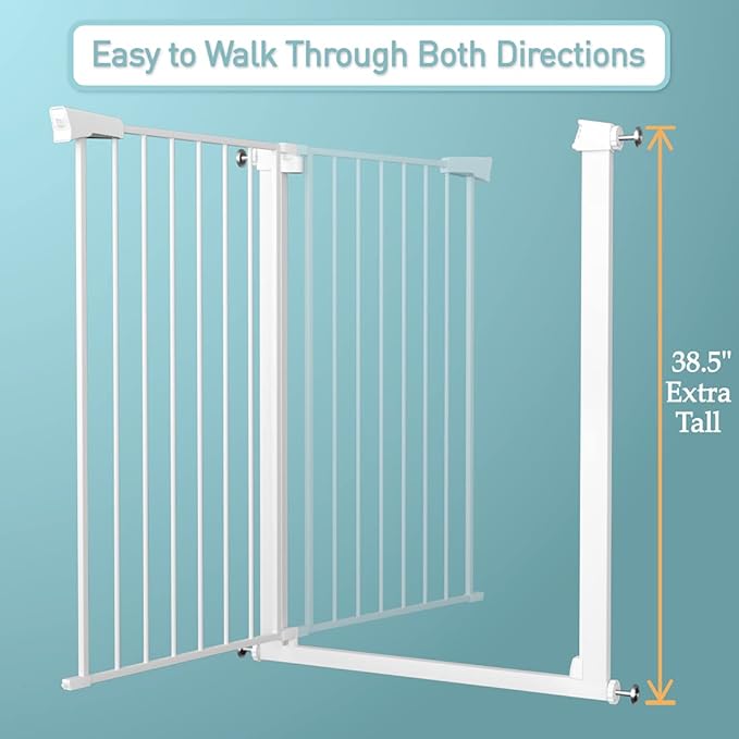 Fairy Baby 24.0"-26.7" Inch Narrow Baby Gate, 38" Extra Tall Dog Gate for Stairs & Doorways, Metal Safety Child Gate for Kids and Pets, Pressure Mounted Gate Fence No Drill, White
