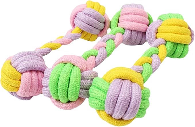 Candy Colored Rope Woven Toy, Durable Dumbbell Design Pet Teeth Grinding Mouth Toy, Funny Interactive Molar Training Toy for Dogs, Puppy Teething Relief and Dental Care (Candy Colored)