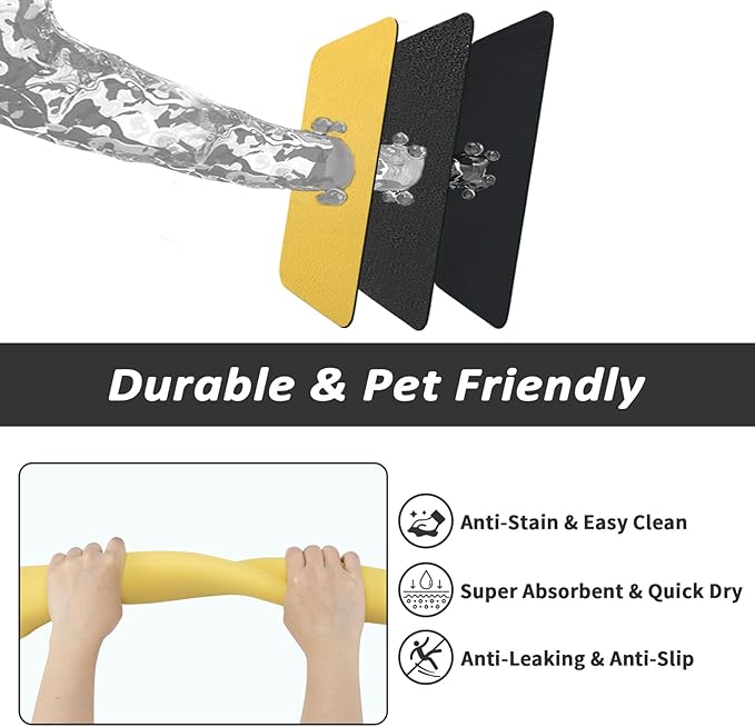 Dog Food Mat - Absorbent Cat Mat for Food and Water, No Stains Pet Feeding Bowl Mat, Easy to Clean Pet Placemats, Quick Dry Dog Water Dispenser Mat for Messy Drinkers | Yellow 18"x34"