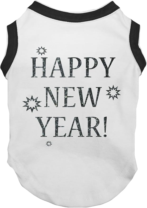 Petitebella Bling Happy New Year Puppy Dog Shirt (White/Black, XXX-Large)