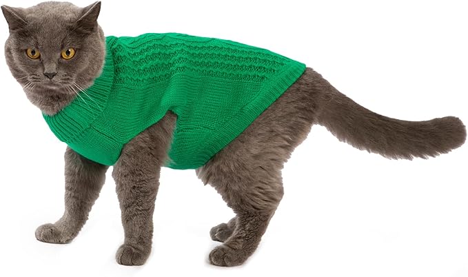 Stretchy Cat Sweater - 17 Colors & 6 Sizes | Snug Winter-Ready Knit for Boy/Girl Cats & Kittens(Dark Green, Small)