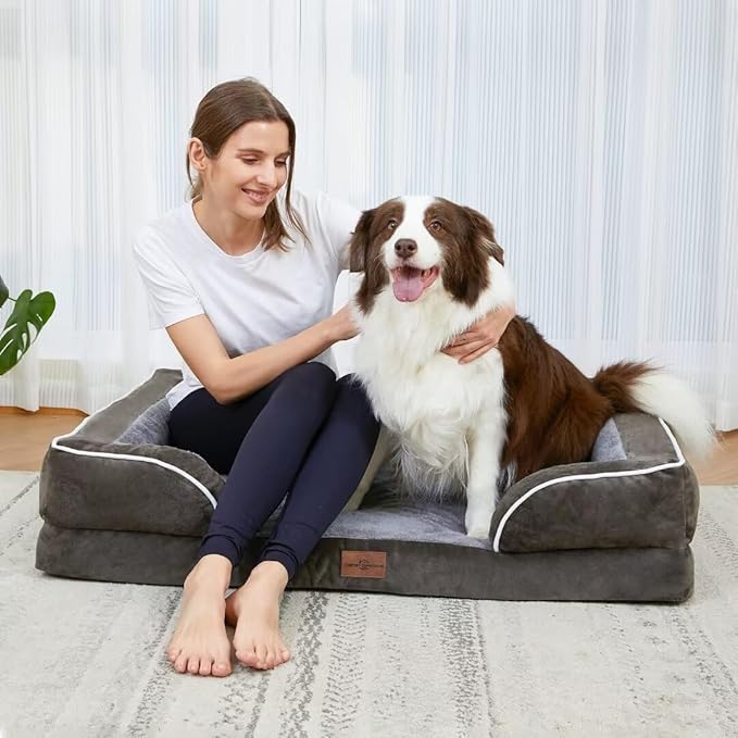 Comfort Expression Orthopedic Dog Bed for Extra Large Dogs 42x30 Inch, Waterproof Egg Crate Foam XL Pet Bed with Removable Bolsters, Dog Couch with Washable Cover & Non-Slip Bottom, Dark Green