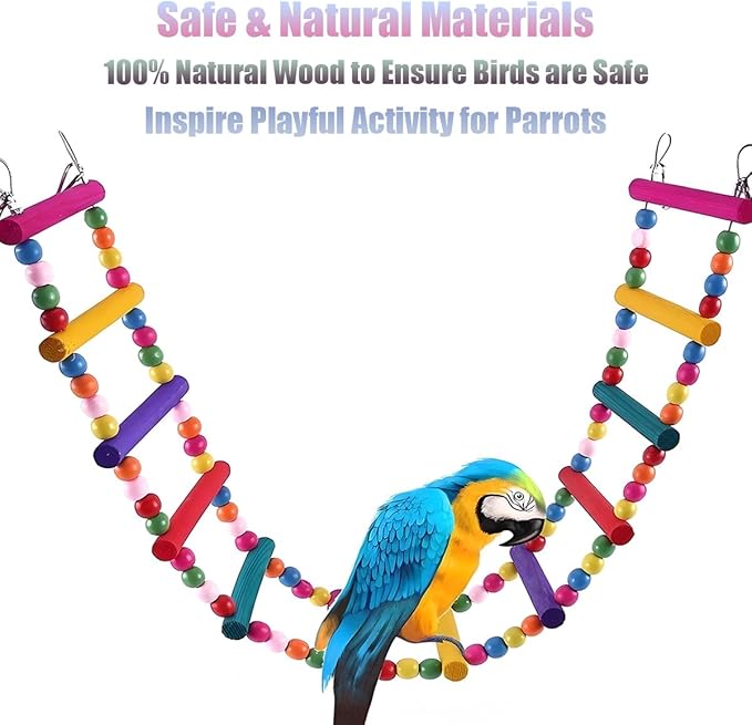 Bird Toys for Parrots Parrot Bridge, Swing Toys, and Ladders for Macaws, African Greys, Budgies, Cockatiels & Parakeets - Wooden Bird Ladder and Swing Toys for Play and Training (10Inch- 4 Ladders)