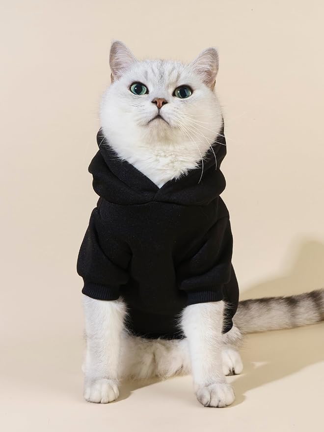 QWINEE Cartoon Bear Print Cat Hoodie Breathable Stretchy Sweatshirts with Hat Warm Cat Clothes for Small Medium Large Cats Dogs Multicolor L
