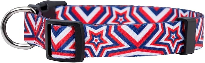 Native Pup American Flag Dog Collar- Red White and Blue- Patriotic Collars for 4th of July, USA- Adjustable Small, Medium, Large Breed Dogs (Small, Big Stars)