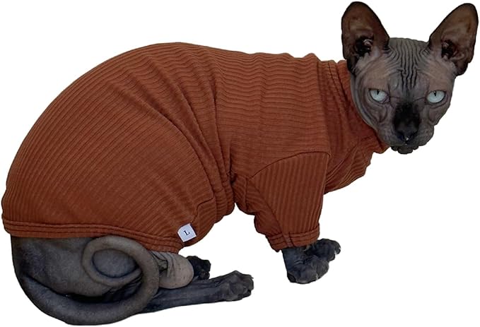 Kitipcoo Sphynx Hairless Cats Shirt Cat Turtleneck Sweater Long Sleeves Kitten T-Shirts for Sphynx Cornish Rex, Devon Rex, Peterbald (Coffee,M)