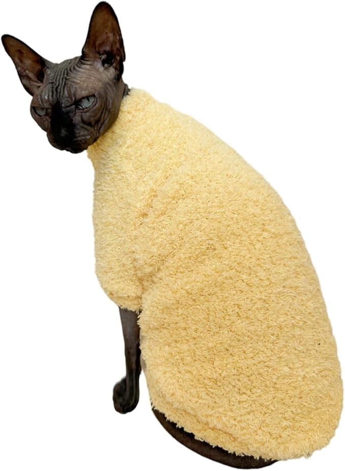 Sphynx Cat Clothes Hairless Cat Super Soft Warm Fleece T Shirt Elastic Winter Sweater Outfit, Pet Clothes for Sphynx Cat Coat for Cats and Small Dogs Apparel (Yellow, Medium)