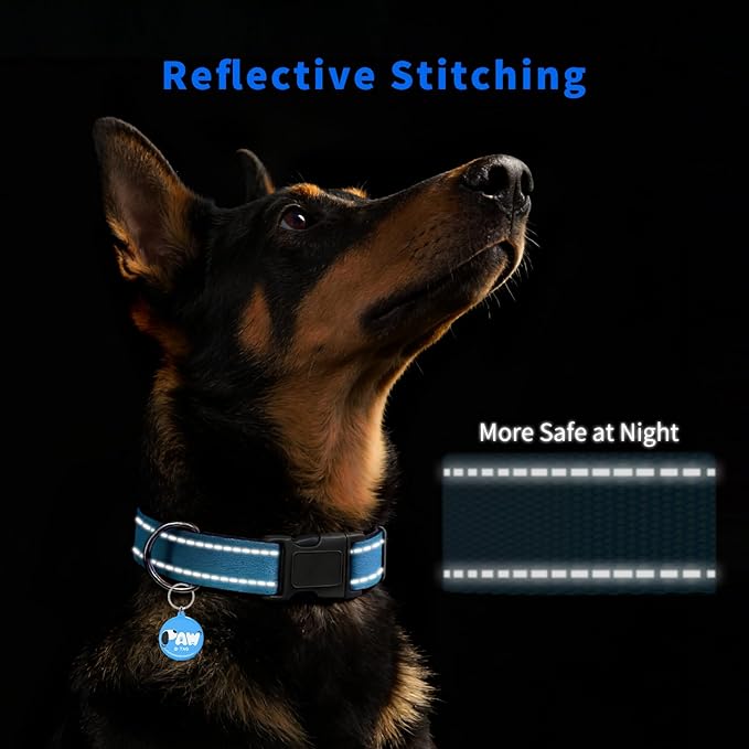 Reflective Dog Collar for Extra Small Dogs with Dog Tags Personalized & Quick Release Buckle, Adjustable and Comfortable Nylon Pet Collar, Blue