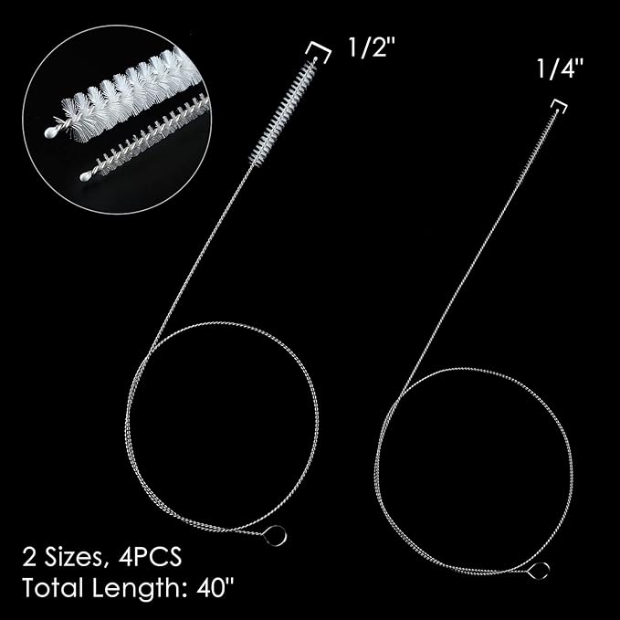 40 Inches Brush Cleaner for Cleaning Straw, Kegerator, Feeding Tube, Siphon Hose, Sunroof Drain, Refrigerator Drain, 4PCS (Black)