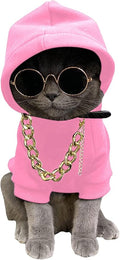 QWINEE 3Pcs Dog Hoodie Cat Apparel Dog Custume Set with Necklace and Sunglasses Pet Clothes for Puppy Small Medium Dogs Cats Light Pink Small