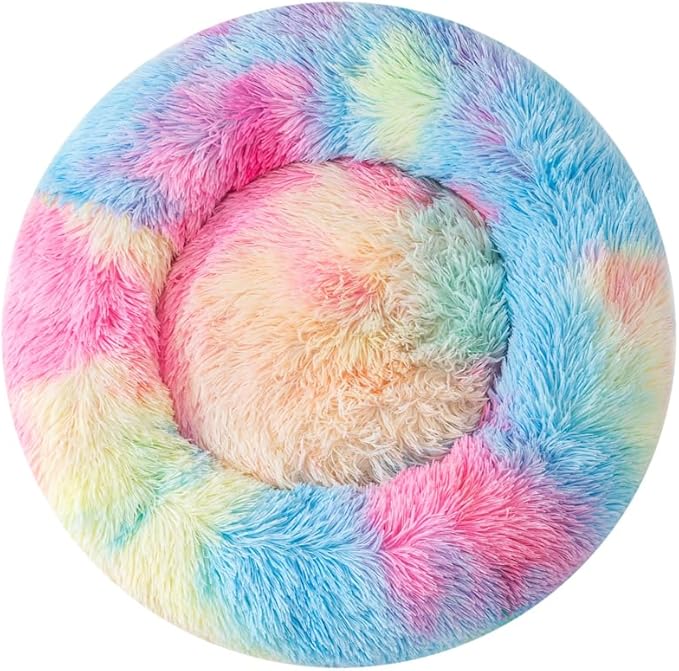 Small Cat Bed Nest Bed Dog Bed Round Bed Donut Rabbit Bed Pet Bed Small Kitten Bed Warm Fluffy Donut Bed Furry Cat for 3Kg Pet