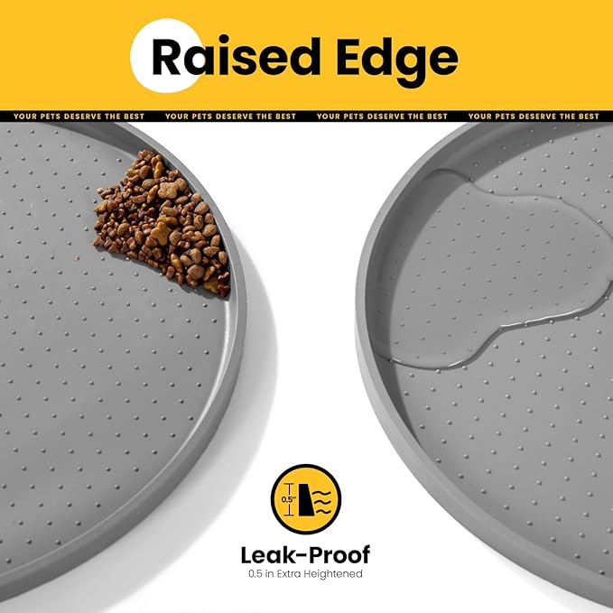 Dog Food Mat,Raised Edges Pet Food Mats for Spill Containment,BPA-Free Silicone Cat Dog Feeding Mat for Floor Waterproof,Rubber Pet Placemats for Food and Water Bowls 1/2 Inch