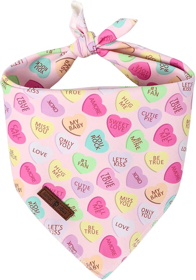 Lionet Paws Valentine's Day Dog Bandana Washable Cotton Beige Handkerchief Scarf Triangle Love Letter Bandana for Medium Large Dogs Girl Boy