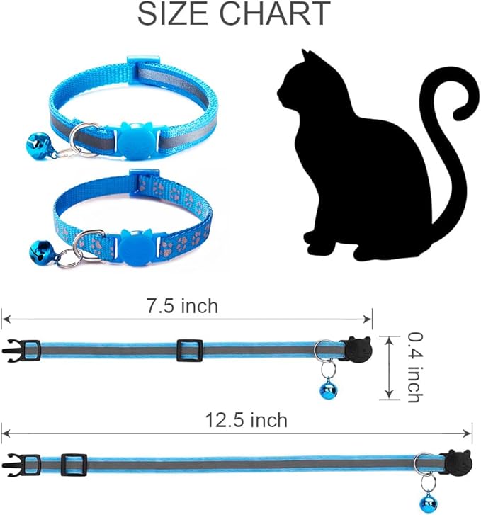 Hot Pink Kitten Collar with Bells, [2 Pack] Light Blue Break Away Cat Collar with Bells, Reflective Cat Collar for Boy Cats Kitty