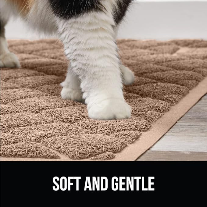 GORILLA GRIP Cat Litter Box Mat, 40x28, Water Resistant, US Designed Kitty Litter Trapping Mats, Easy to Clean, Scatter Control, Less Mess and Clean Floors, Kitten Supplies for Indoor Cats, Beige