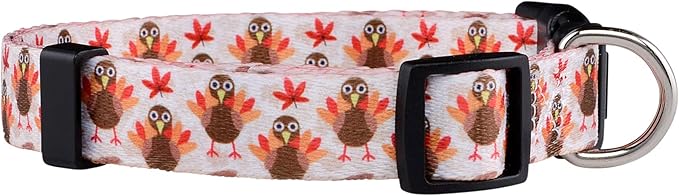 Native Pup Thanksgiving Dog Collar- Fall Collars for Dogs- Autumn Leaf, Turkey, Pumpkin Pie, Holiday Leaves- Girl Boy Puppy- Adjustable for Small, Medium, Large Breeds (Turkey, Medium)