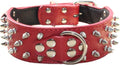 Serijoars Spiked Studded Dog Collar, PU Leather Dog Collar, Adjustable Pet Collars for Medium or Large Breed Pet (M, Red1)