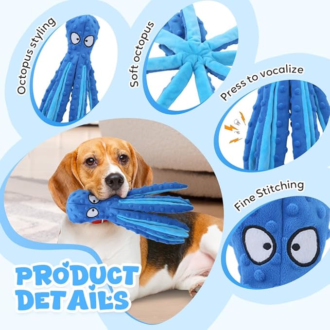 Octopus Dog Toys, No Stuffing Crinkle Dog Toys for Aggressive Chewers, Durable Interactive Chew Toys for Small, Medium and Large Dogs Training and Reduce Boredom (Purple)